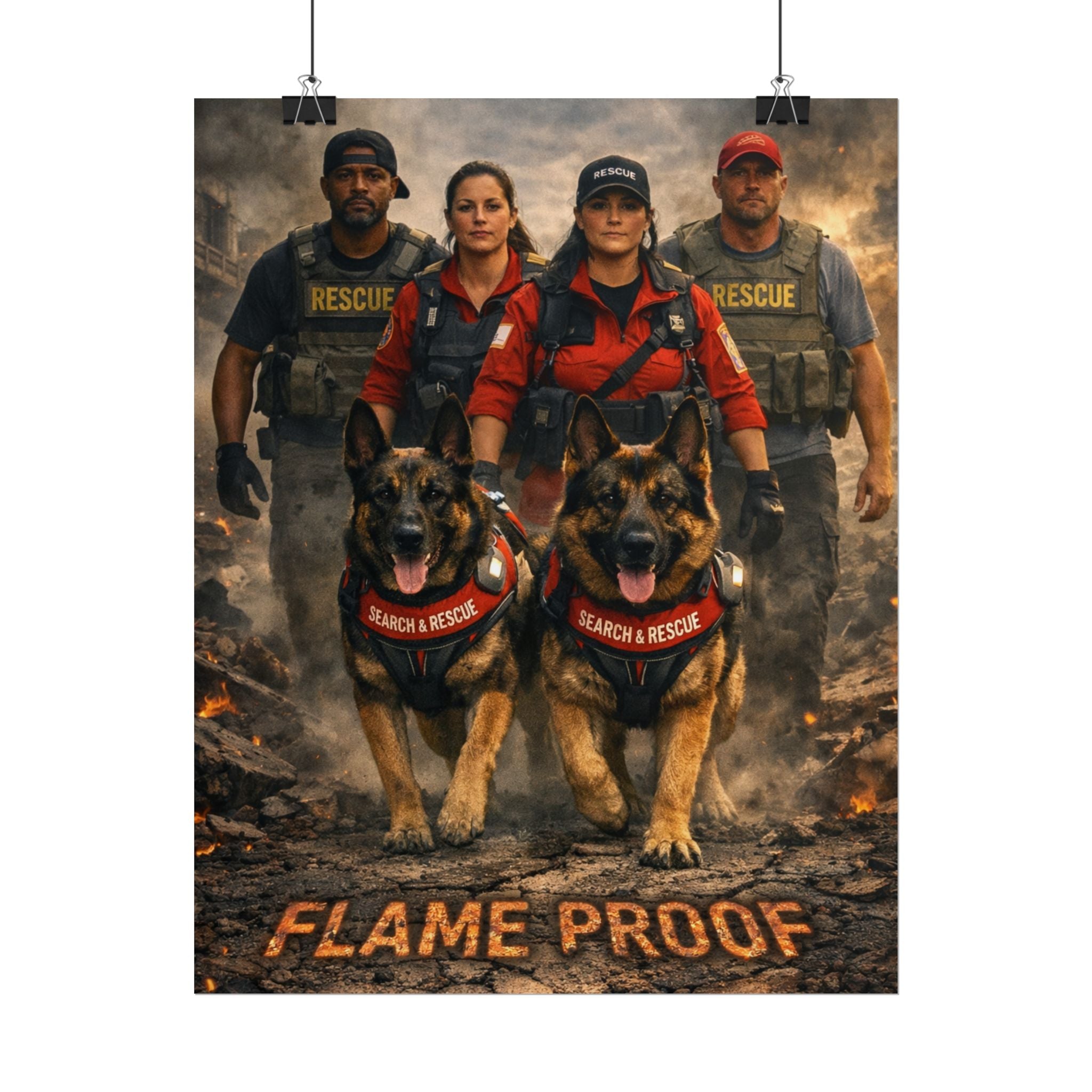 Rolled Poster — 'Flame Proof' Search & Rescue K9 Team Wall Art