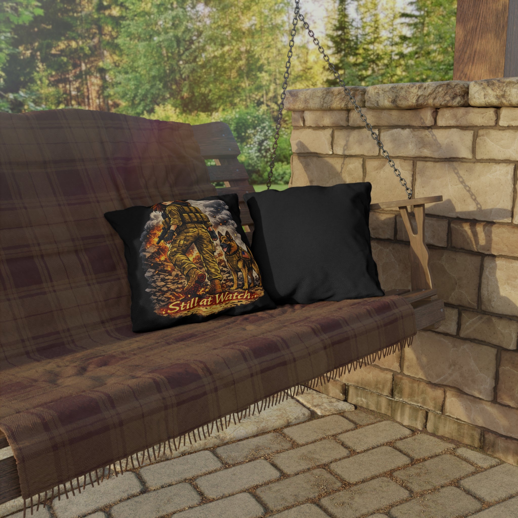 Still at Watch Military K9 Outdoor Pillow — Veteran & Service Dog Decorative Cushion