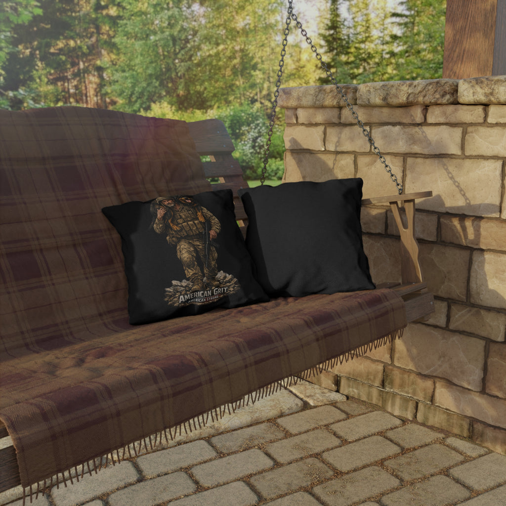 Outdoor Pillow — American Grit Soldier with K9 Military Throw Pillow