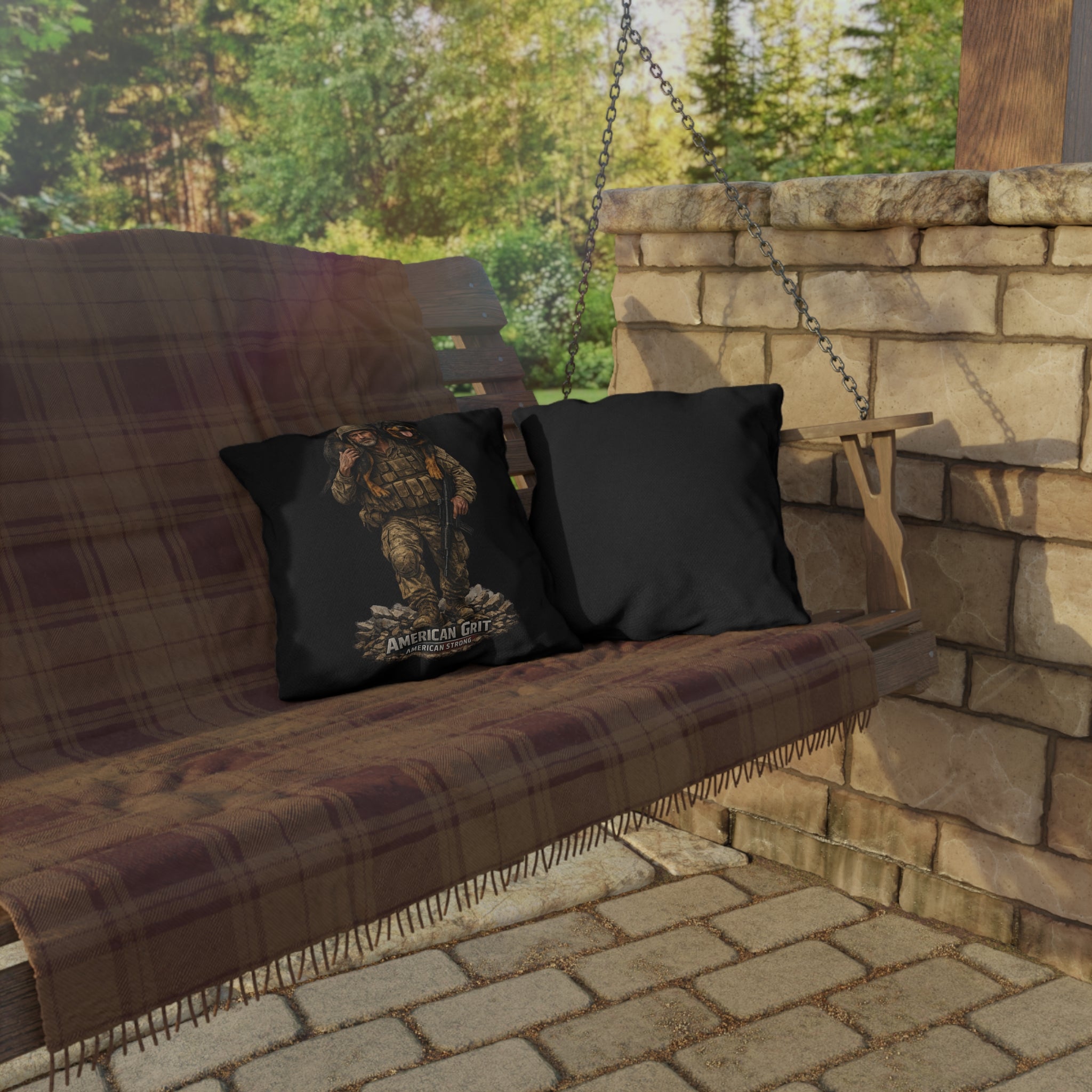 Outdoor Pillow — American Grit Soldier with K9 Military Throw Pillow