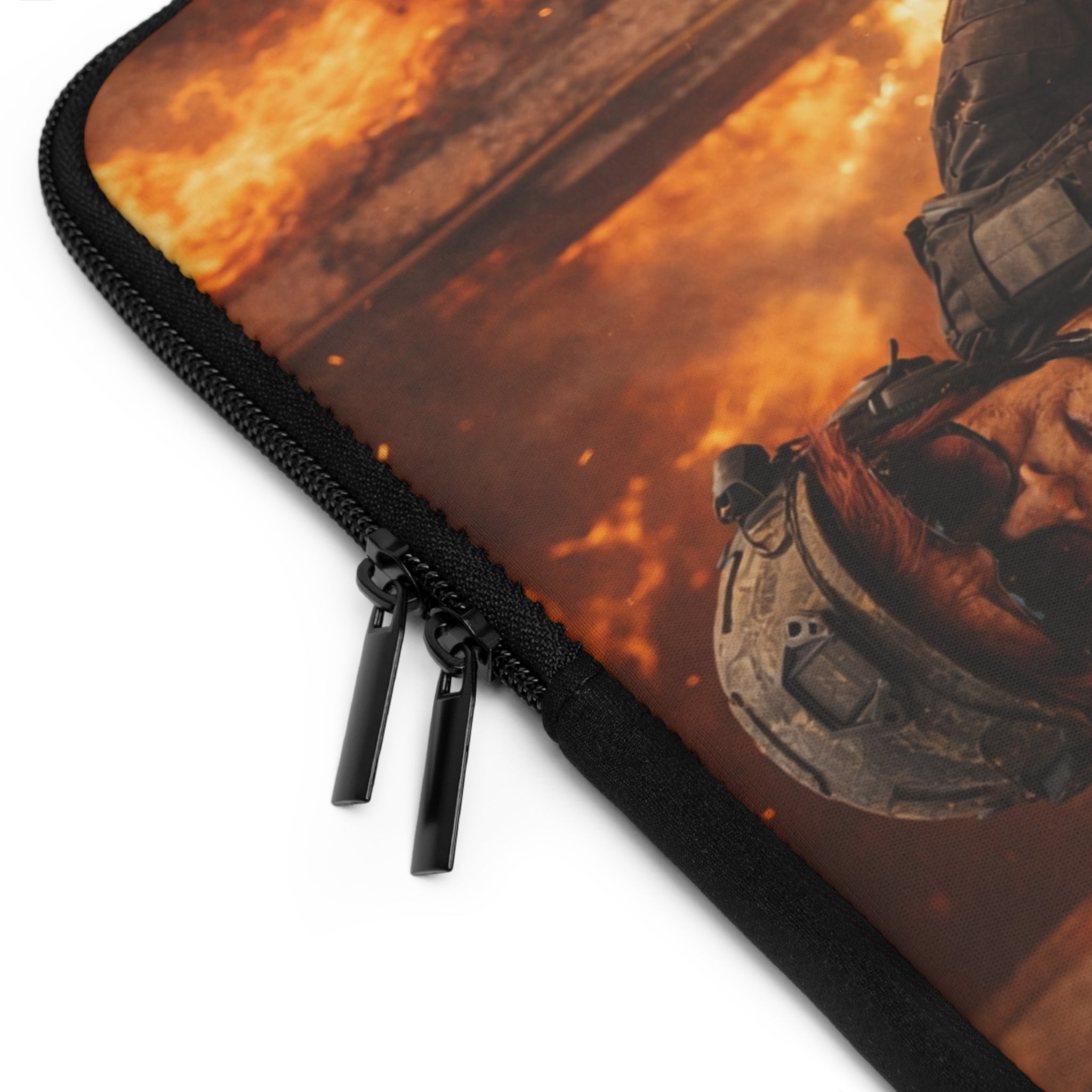 Tactical Soldier & K9 Laptop Sleeve — Military Action Firestorm Design