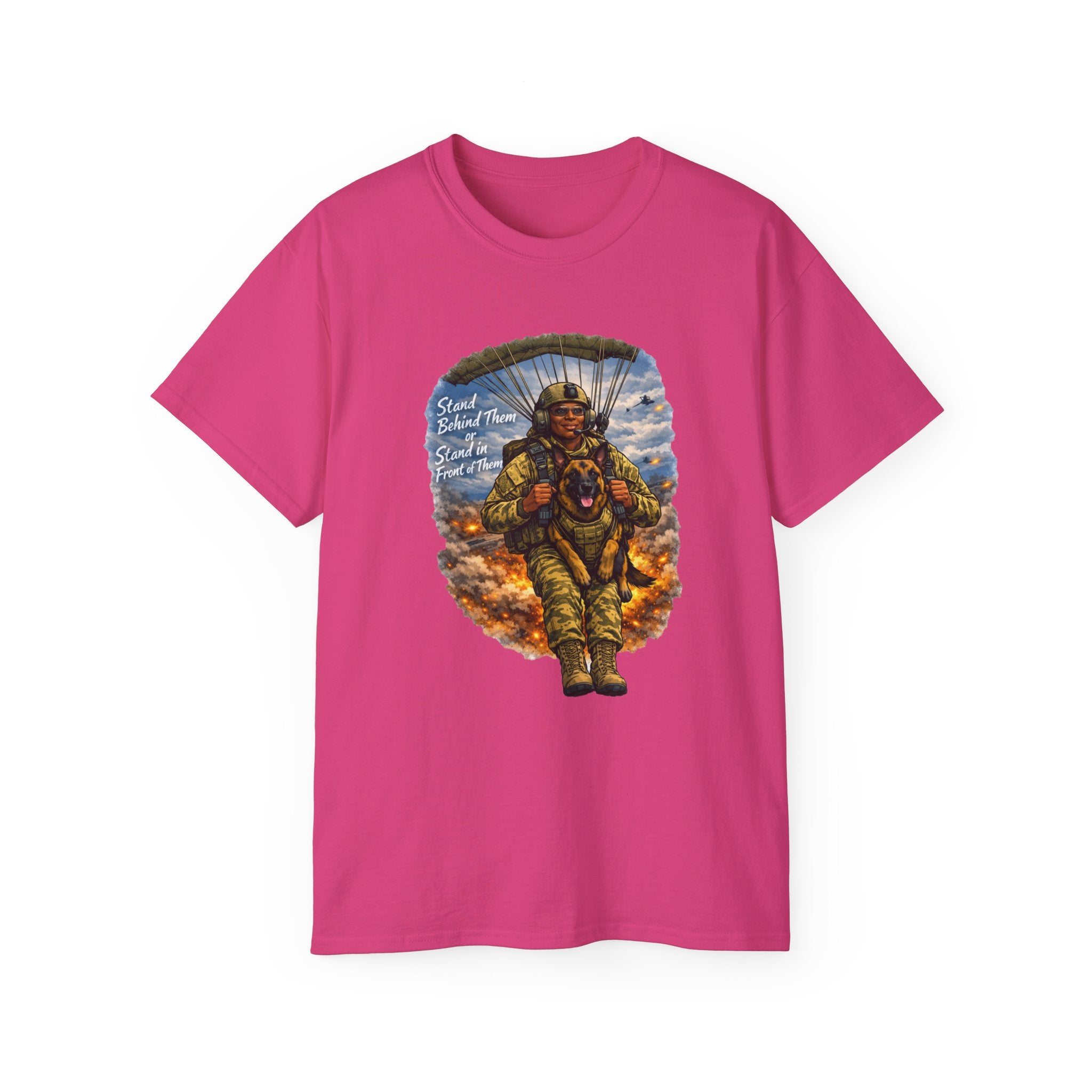 Paratrooper Veteran T‑Shirt – 'Stand Behind Those Who Served' Military Parachute Graphic Tee