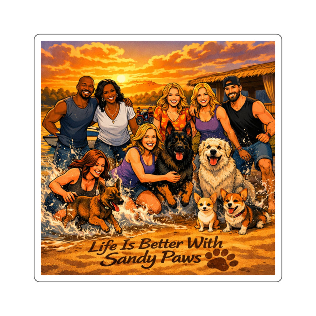 Life Is Better With Sandy Paws Sticker — Beach Dog Lovers Square Vinyl Decal