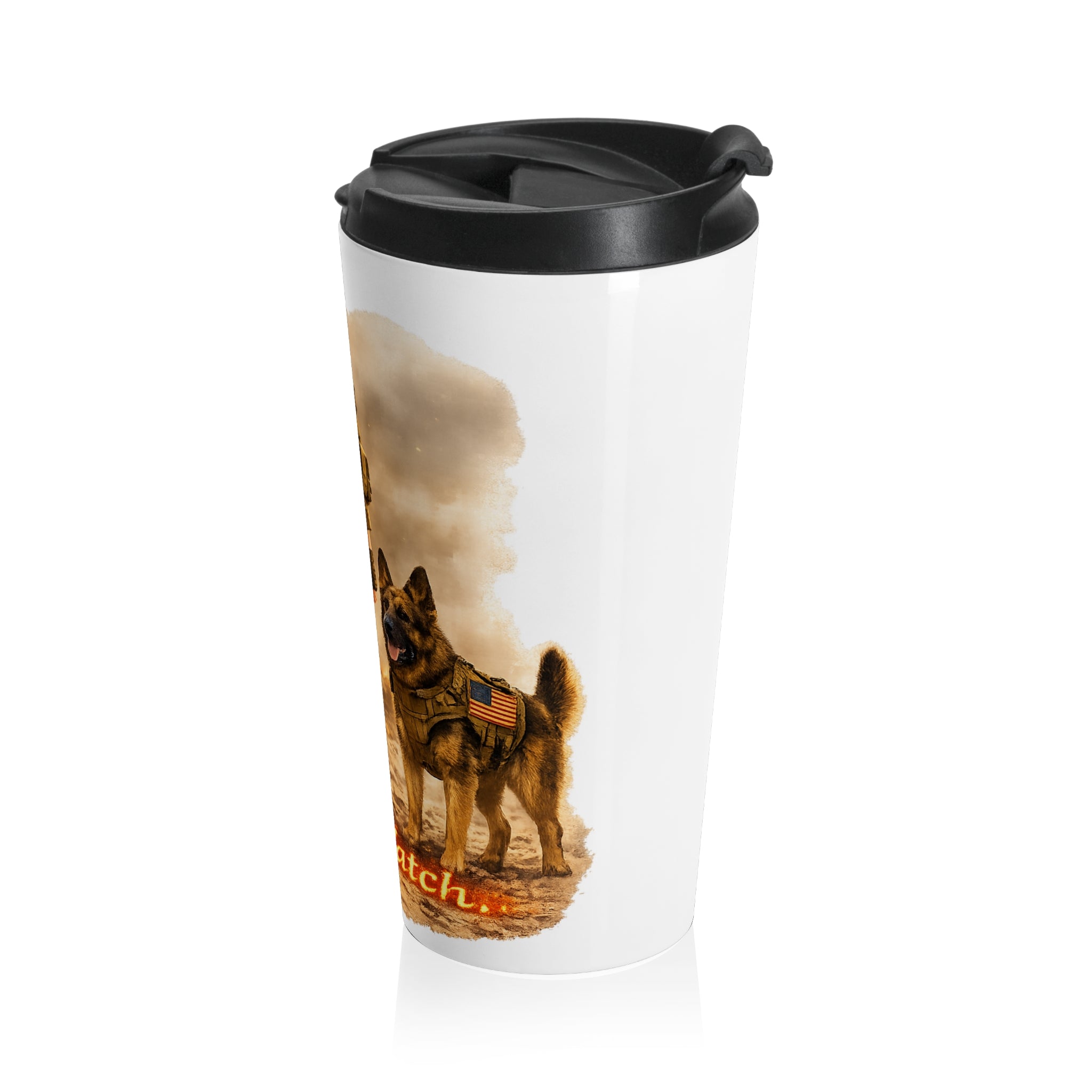 Travel Mug — Military Woman with K9 Patrol Stainless Steel Travel Mug