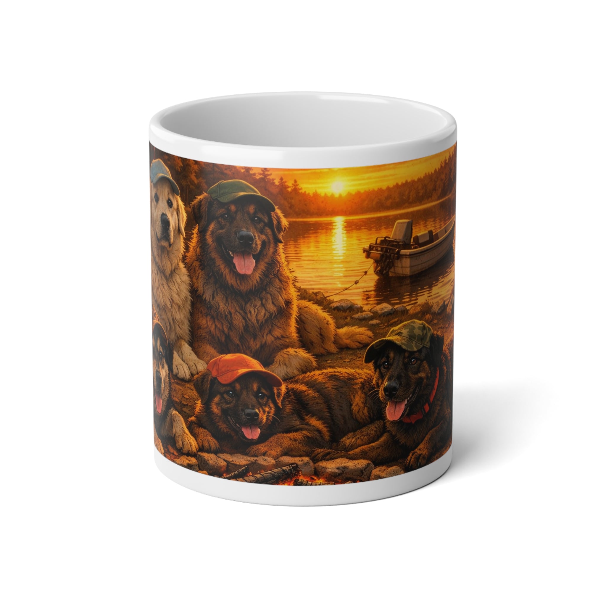 20oz Jumbo Mug — Cozy Lakeside Dogs at Sunset Coffee Cup