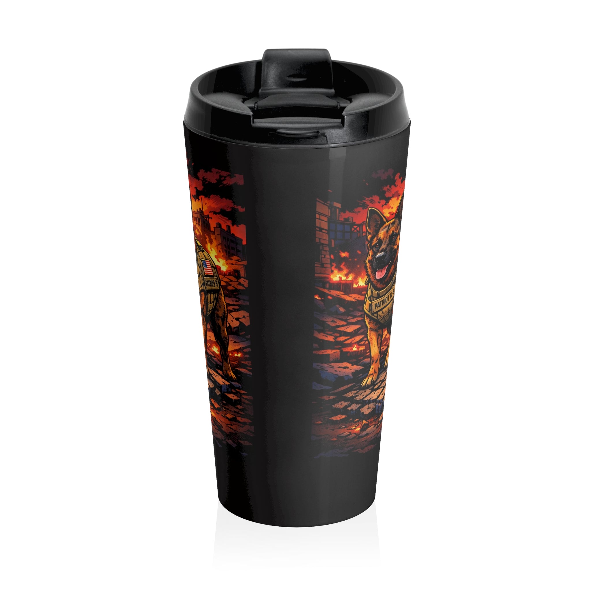 K9 Strong Stainless Steel Travel Mug — "Paws of Freedom" Military Working Dog Design