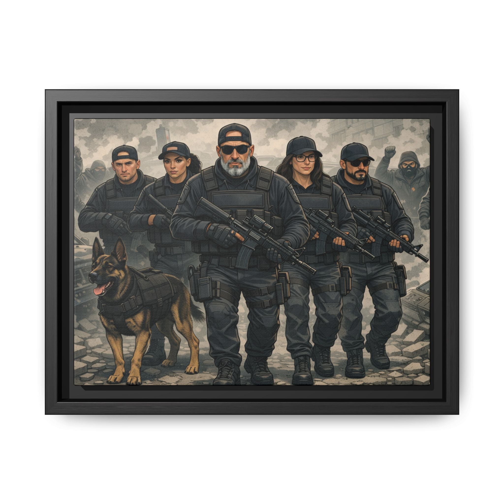 Framed Matte Canvas - Tactical SWAT Team Wall Art (K9 Unit)
