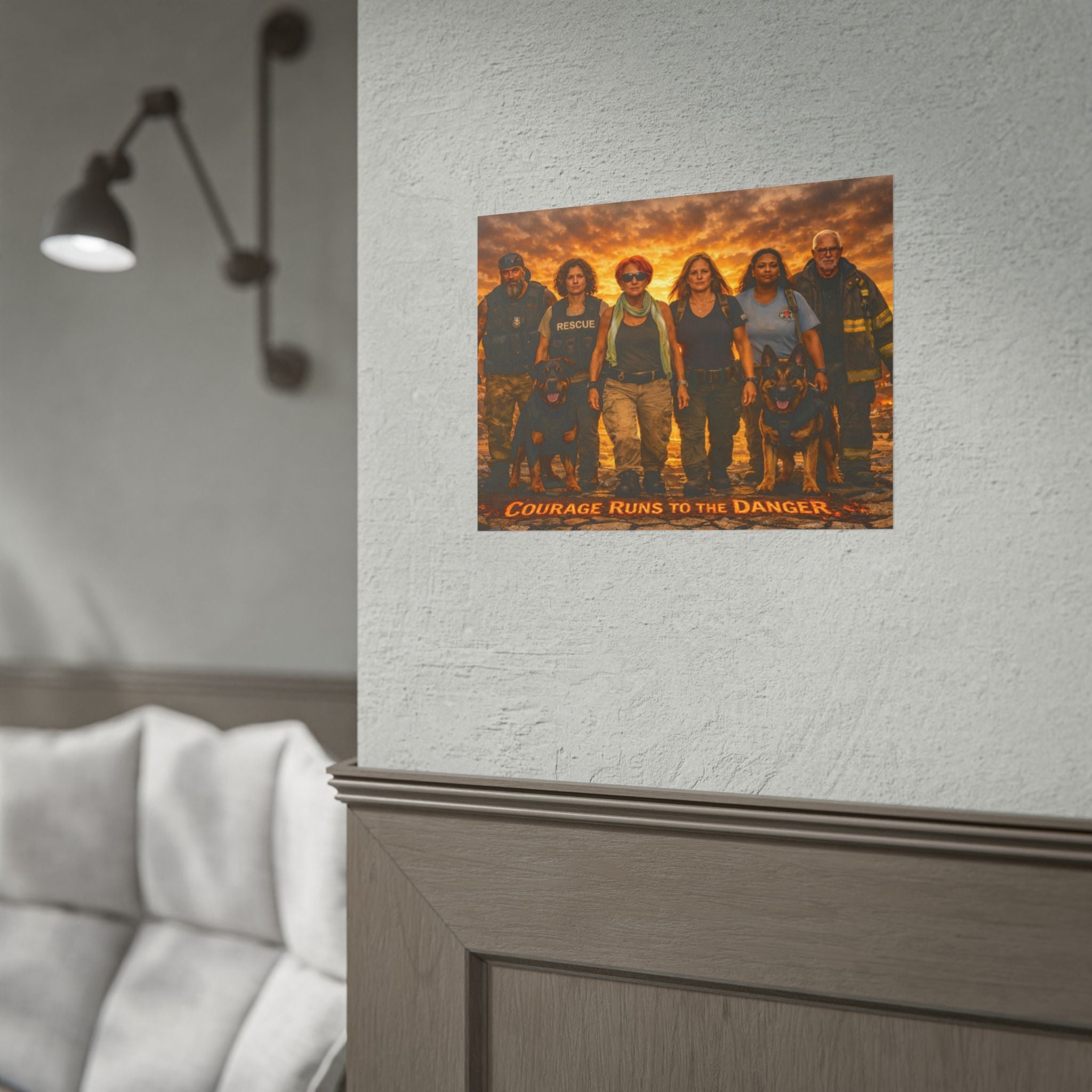 Rolled Poster — "Courage Runs to the Danger" K9 Rescue & First Responders Wall Art