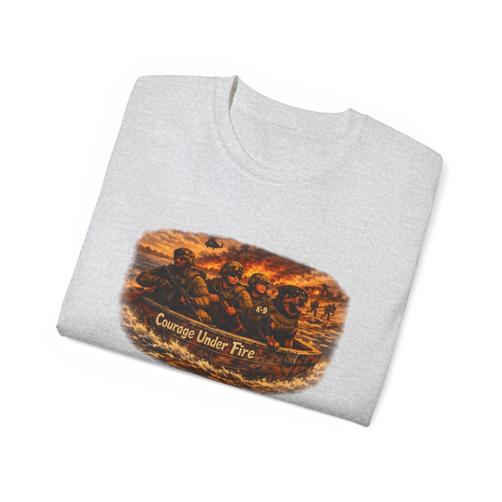 Courage Under Fire Tee — Vintage war Battle Scene Cotton Shirt