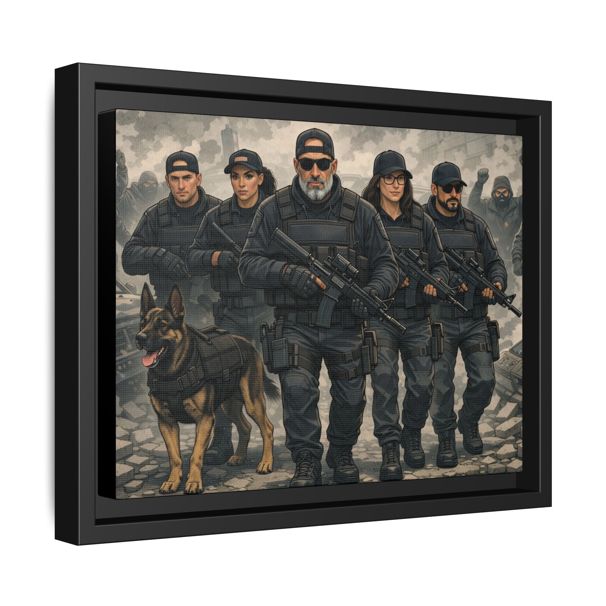 Framed Matte Canvas - Tactical SWAT Team Wall Art (K9 Unit)