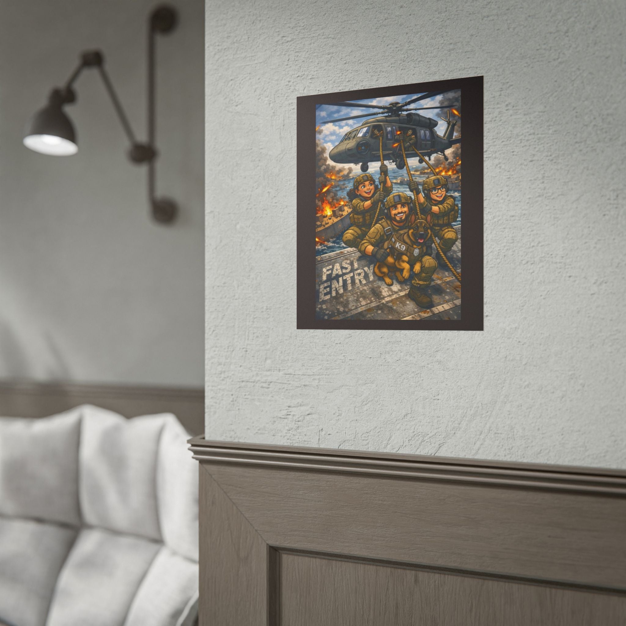 Military Rescue Poster — Fast Entry Helicopter Troops Wall Art