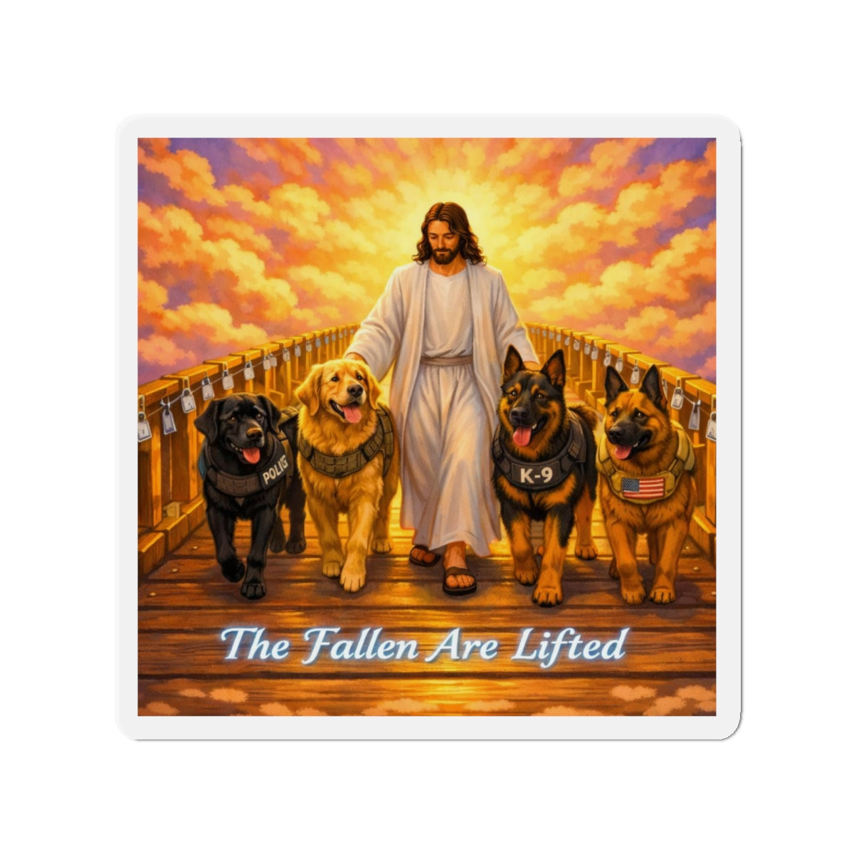 Jesus with K-9s Die-Cut Magnet — "The Fallen Are Lifted"