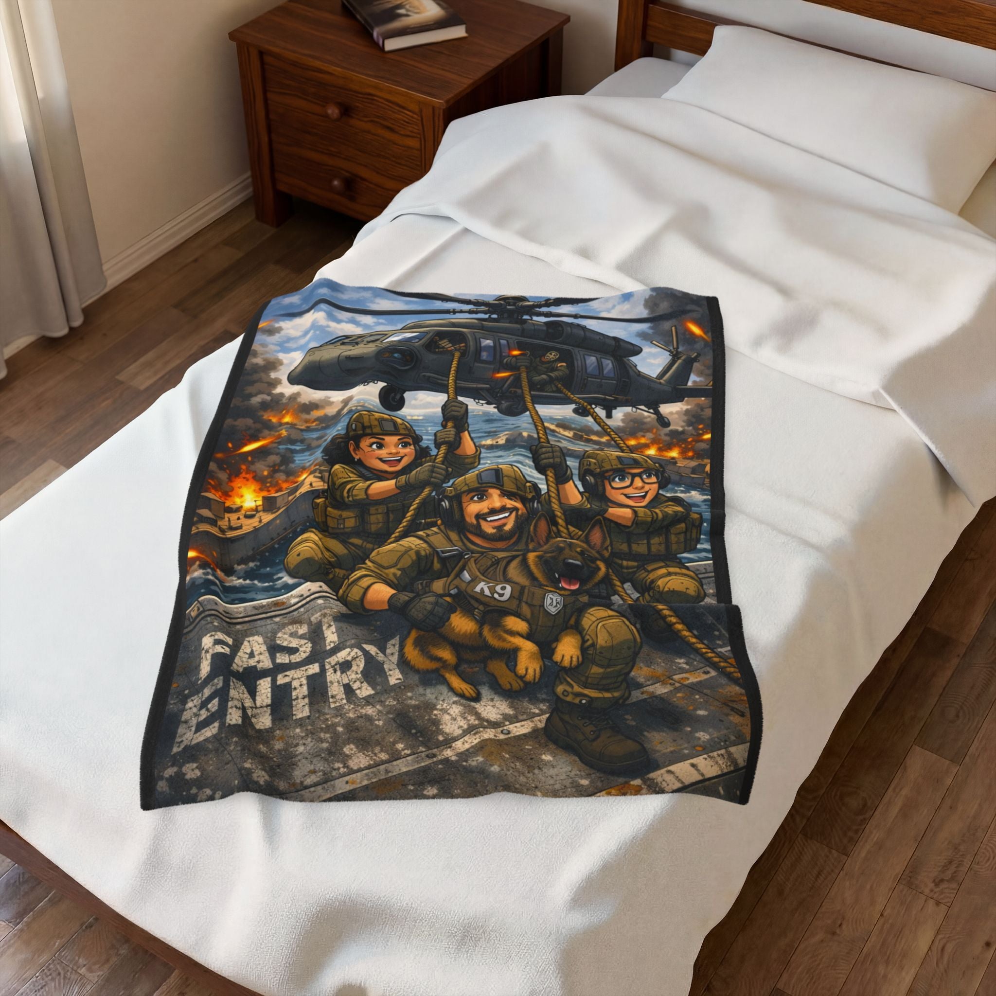 Military K9 Fast Entry Velveteen Plush Blanket — Veteran & Dog Handler Gift