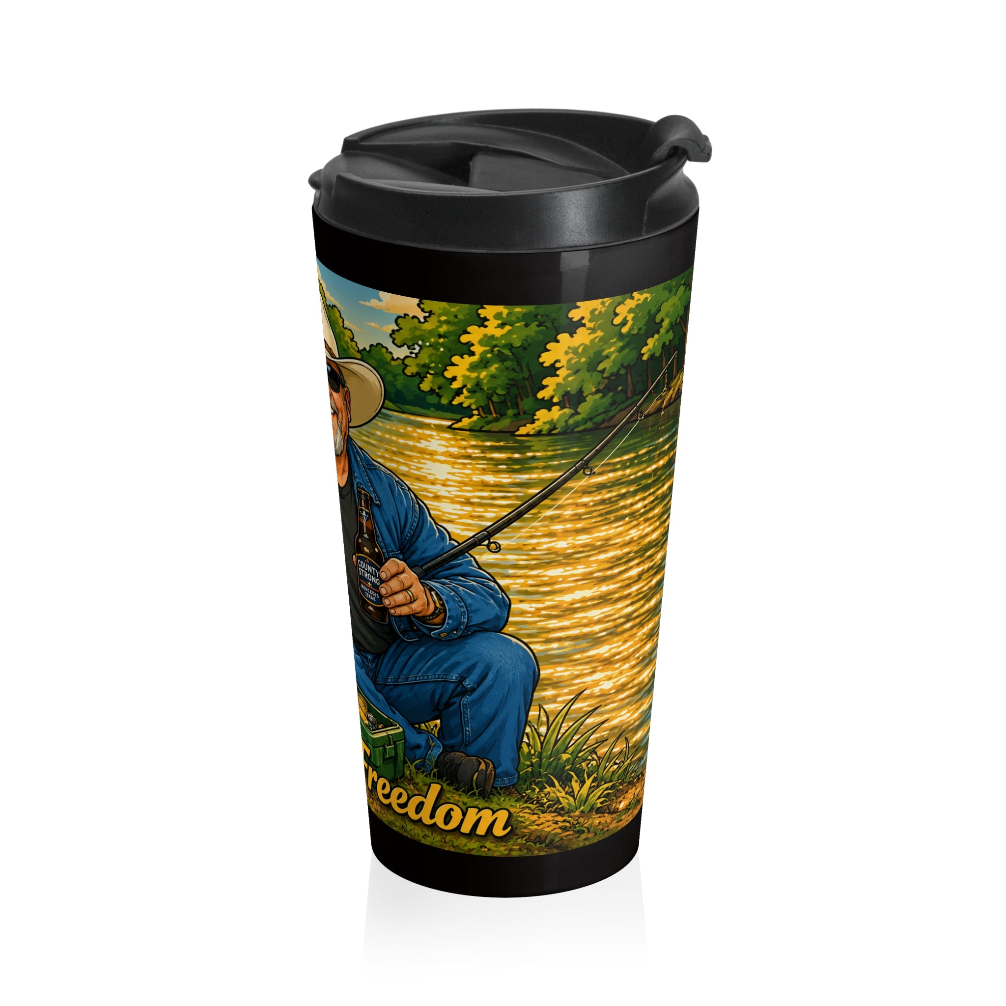 Travel Mug — 'Blessed on Freedom' Rustic Outdoorsman Design with Dog