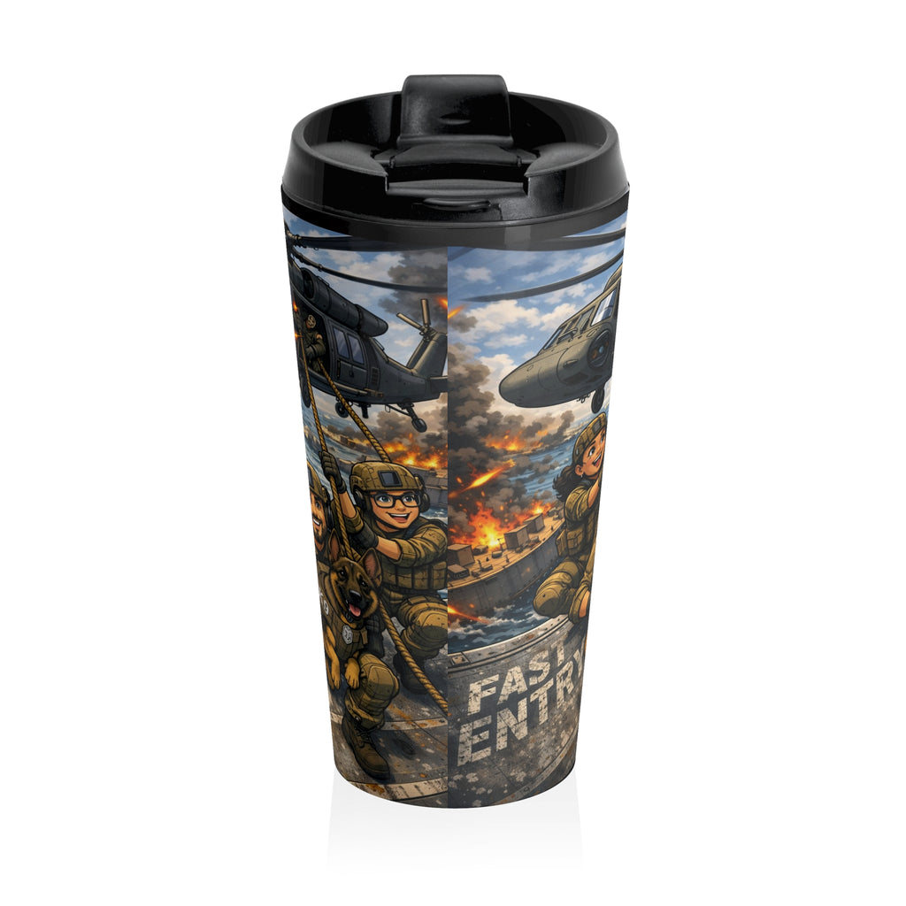 Military Aviation Travel Mug — Fast-Entry Troops Combat Scene Stainless Steel Tumbler
