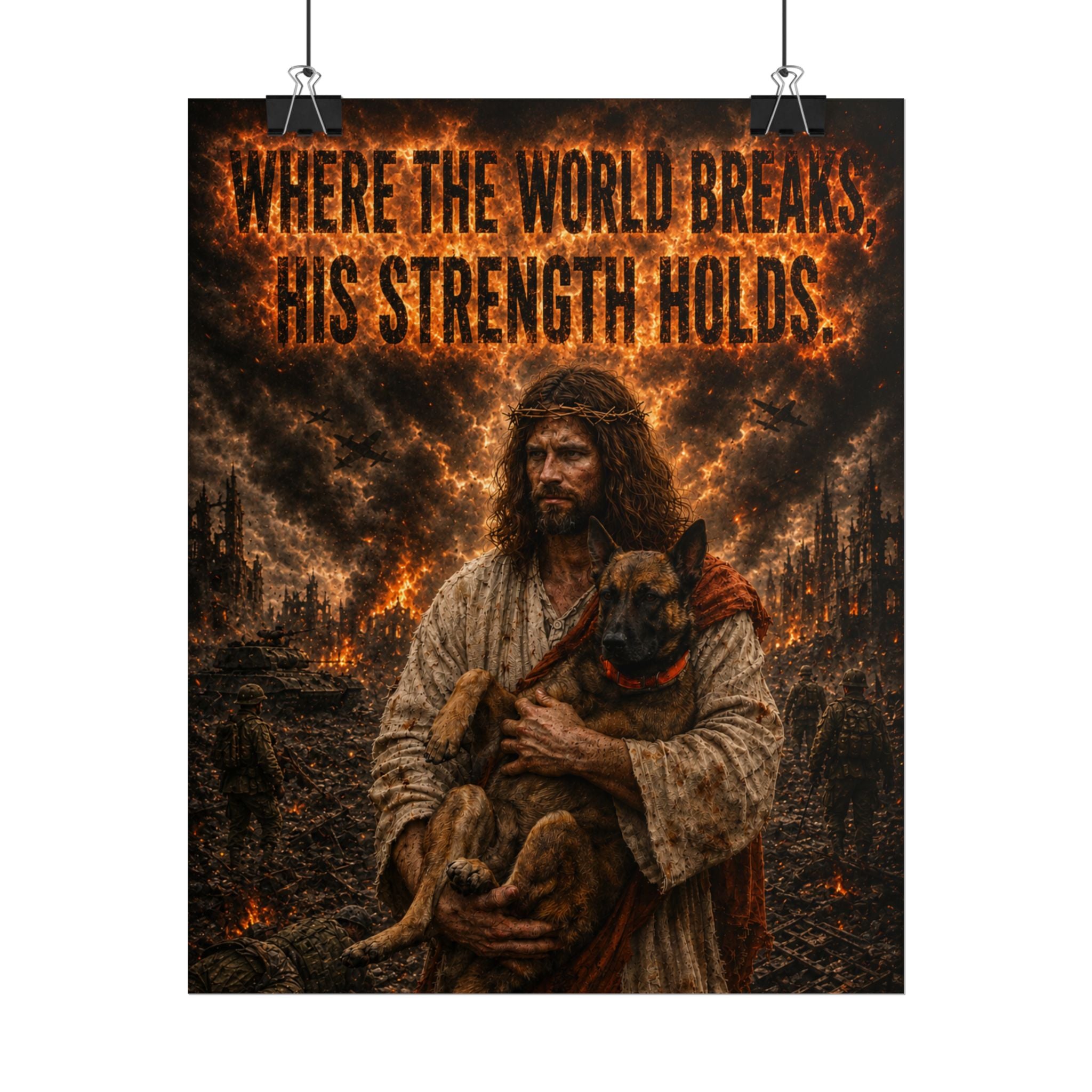 Rolled Poster — "Where the World Breaks His Strength Holds" Religious Jesus Wall Art