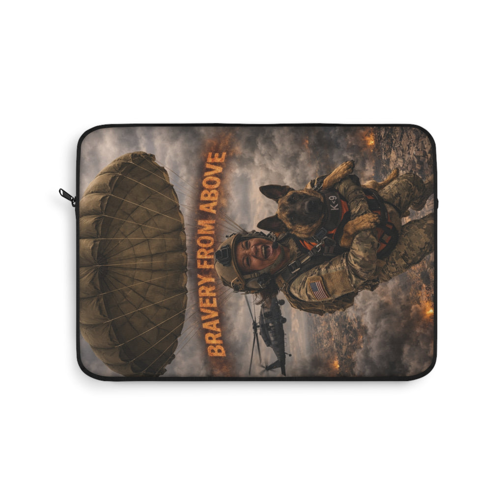 Bravery From Above Military Paratrooper Laptop Sleeve — Tactical Soldier & K9 Design