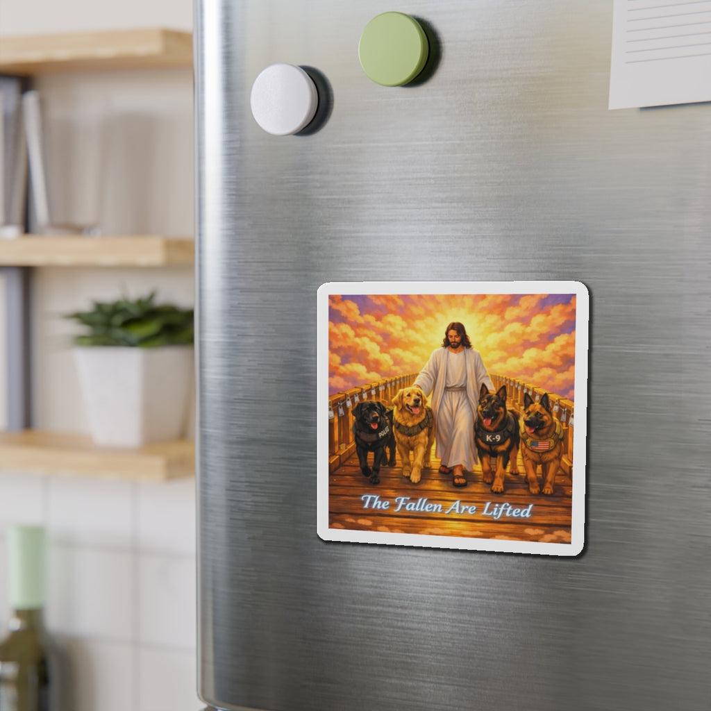 Jesus with K-9s Die-Cut Magnet — "The Fallen Are Lifted"