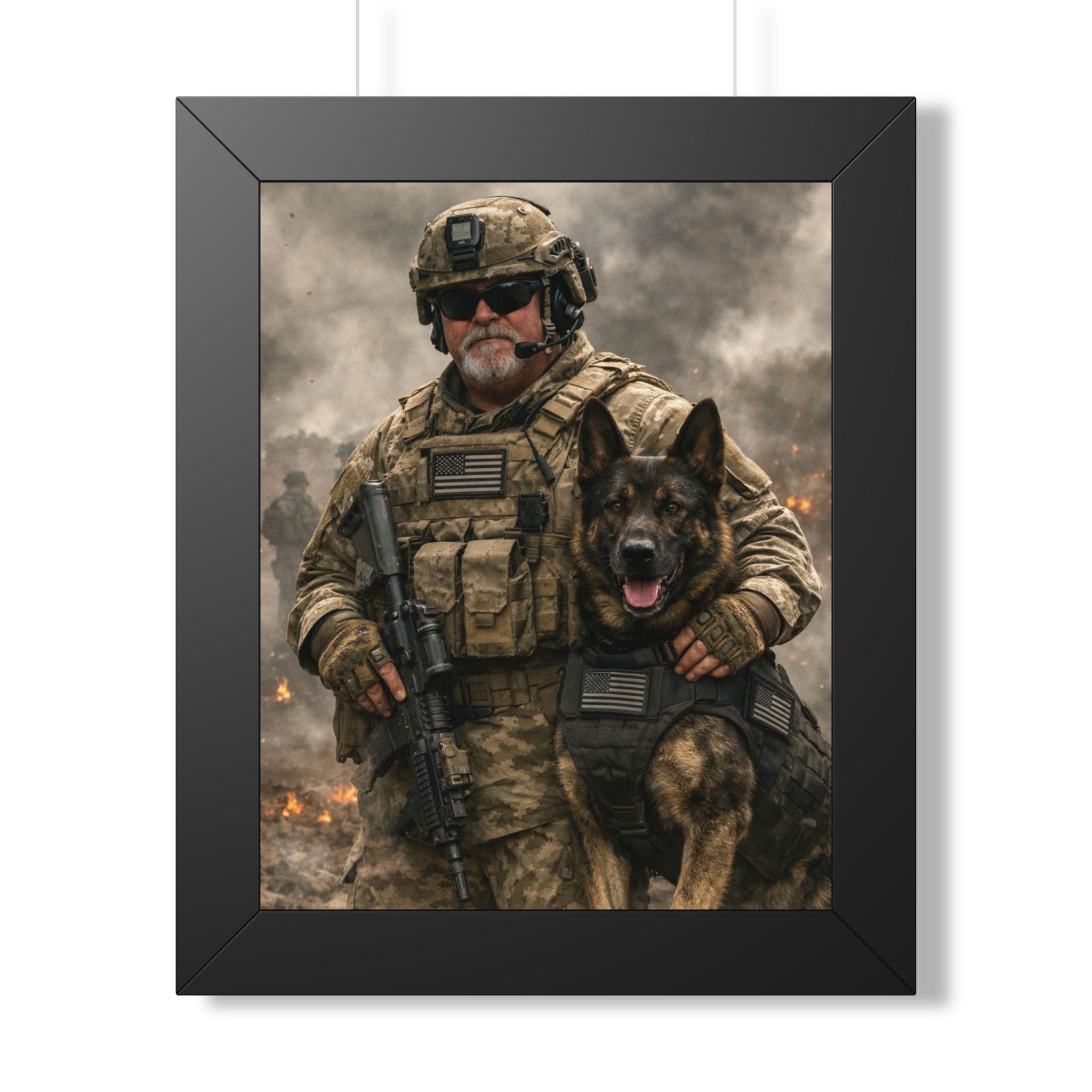 Military Soldier with K9 Framed Poster