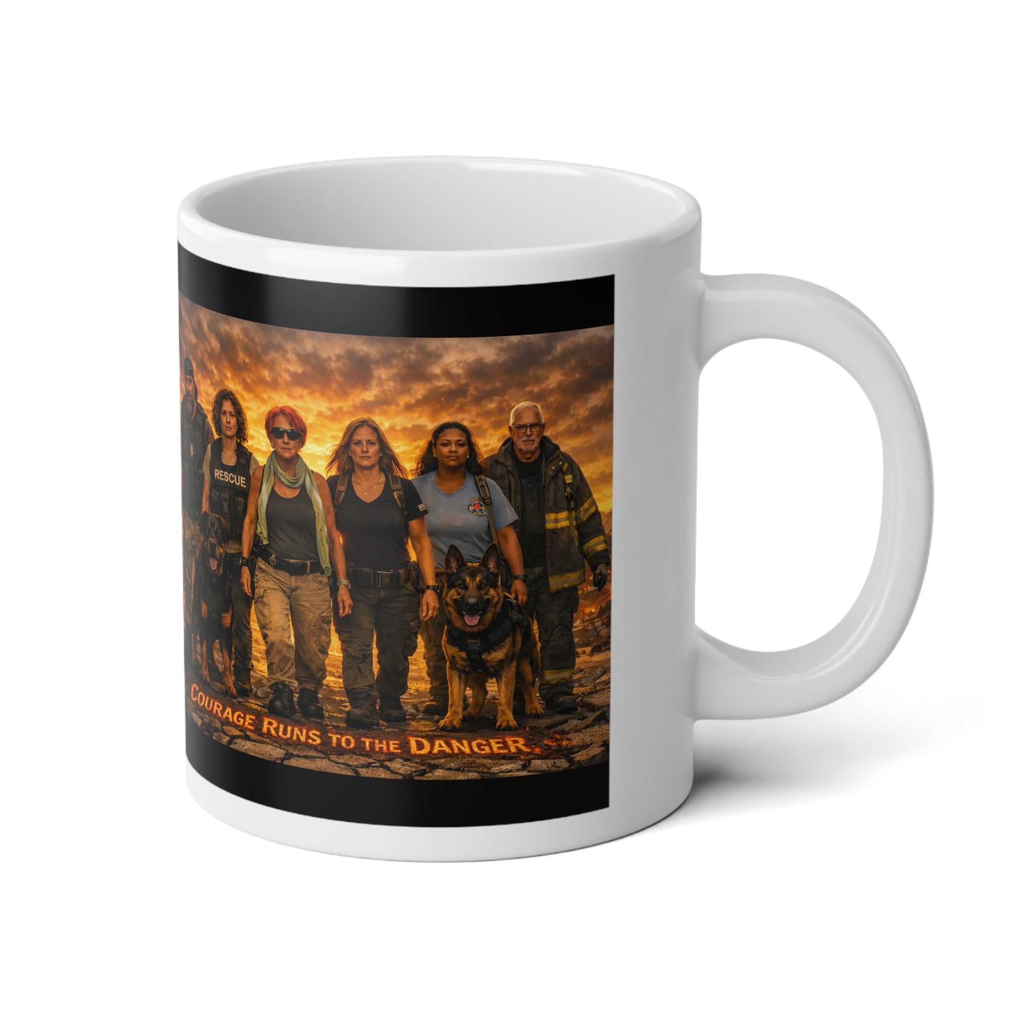 20oz Jumbo Coffee Mug — First Responders Tribute Design (Courage, K9 Rescue)