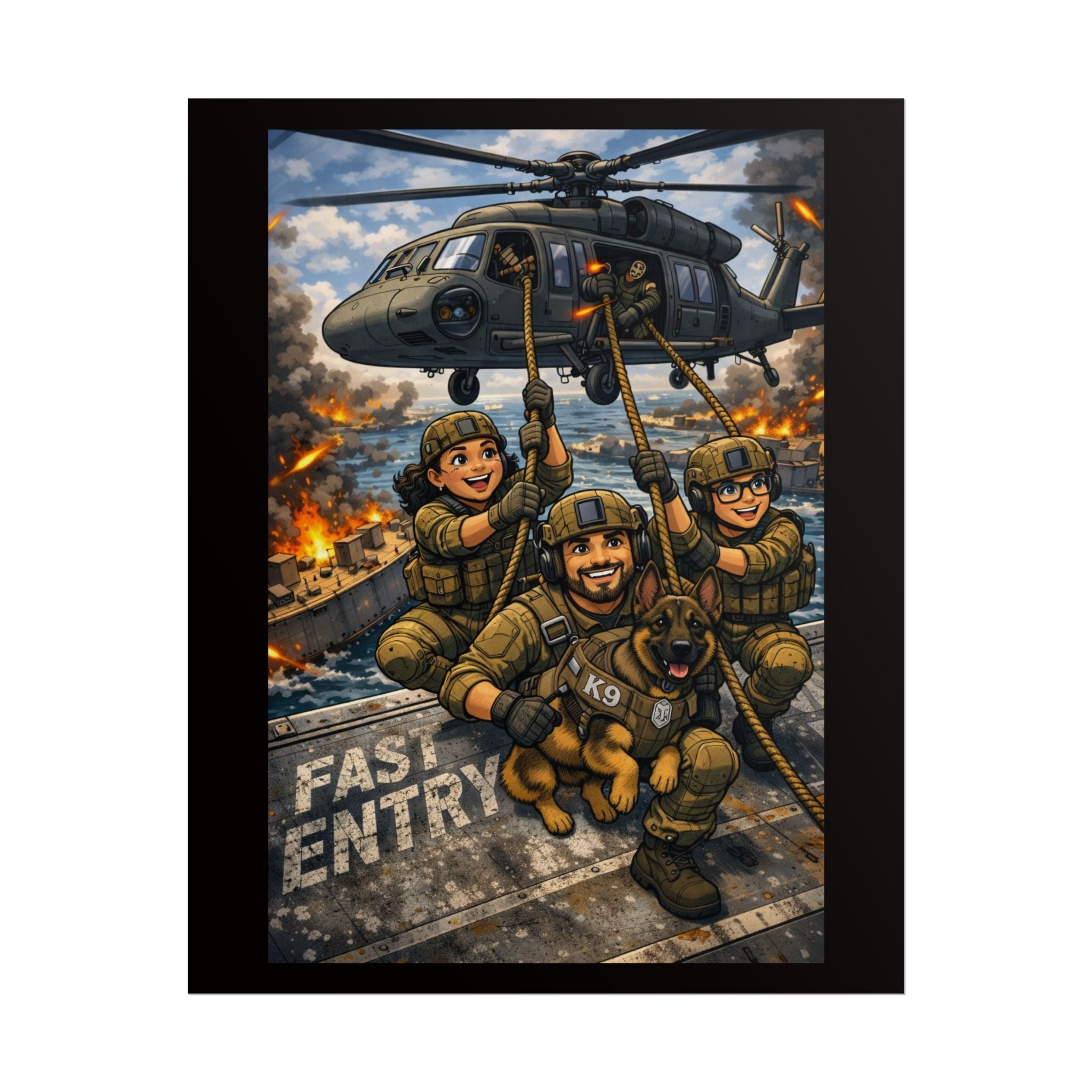 Military Rescue Poster — Fast Entry Helicopter Troops Wall Art