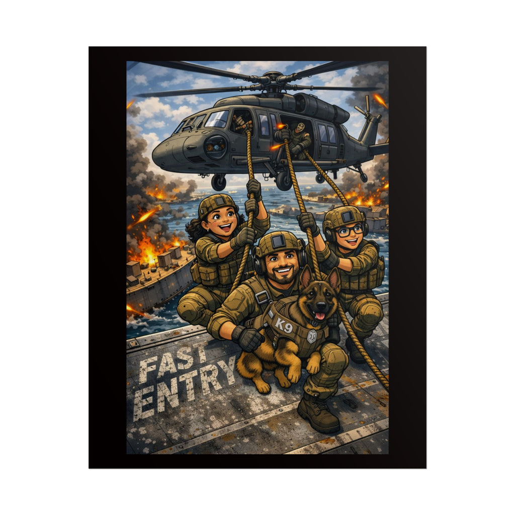 Military Rescue Poster — Fast Entry Helicopter Troops Wall Art