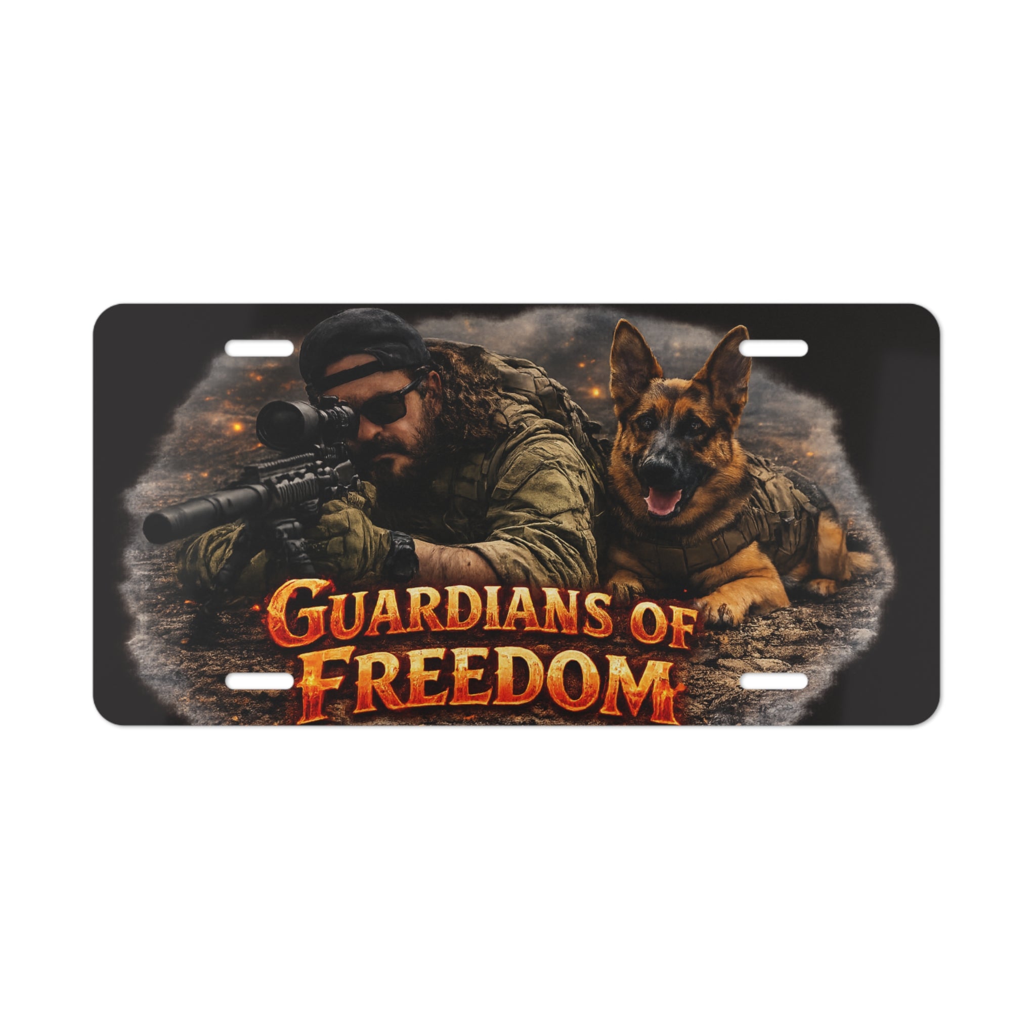 Guardians of Freedom Metal Vanity Plate — Military K9 & Shooter License Plate