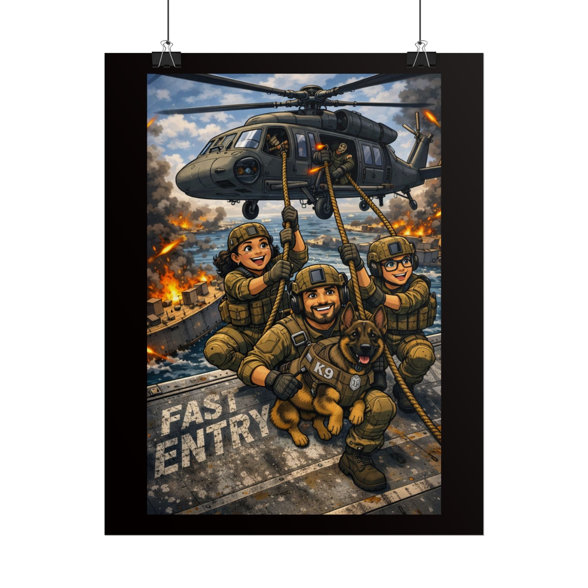 Military Rescue Poster — Fast Entry Helicopter Troops Wall Art