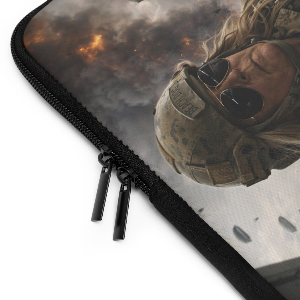 Military Action Laptop Sleeve — Combat Soldier Explosion Design