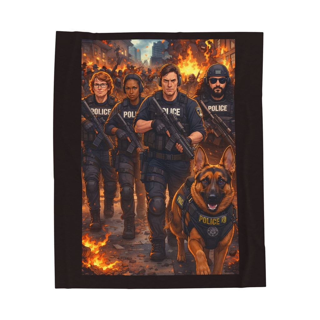 Police K9 Tactical Team Velveteen Plush Blanket — Urban Rescue Squad Design