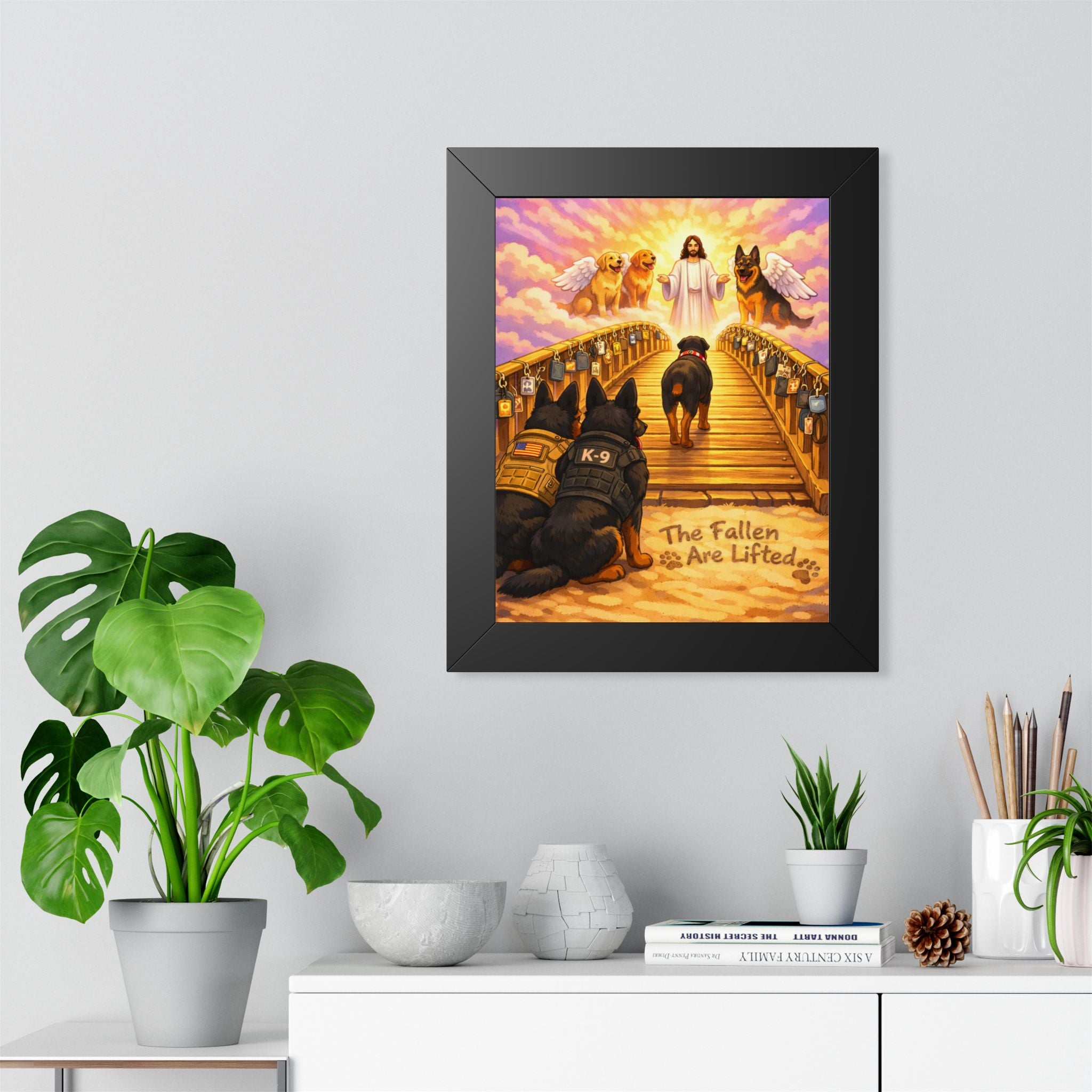 The Fallen Are Lifted — Framed Memorial Poster (K-9 & Service Dogs)
