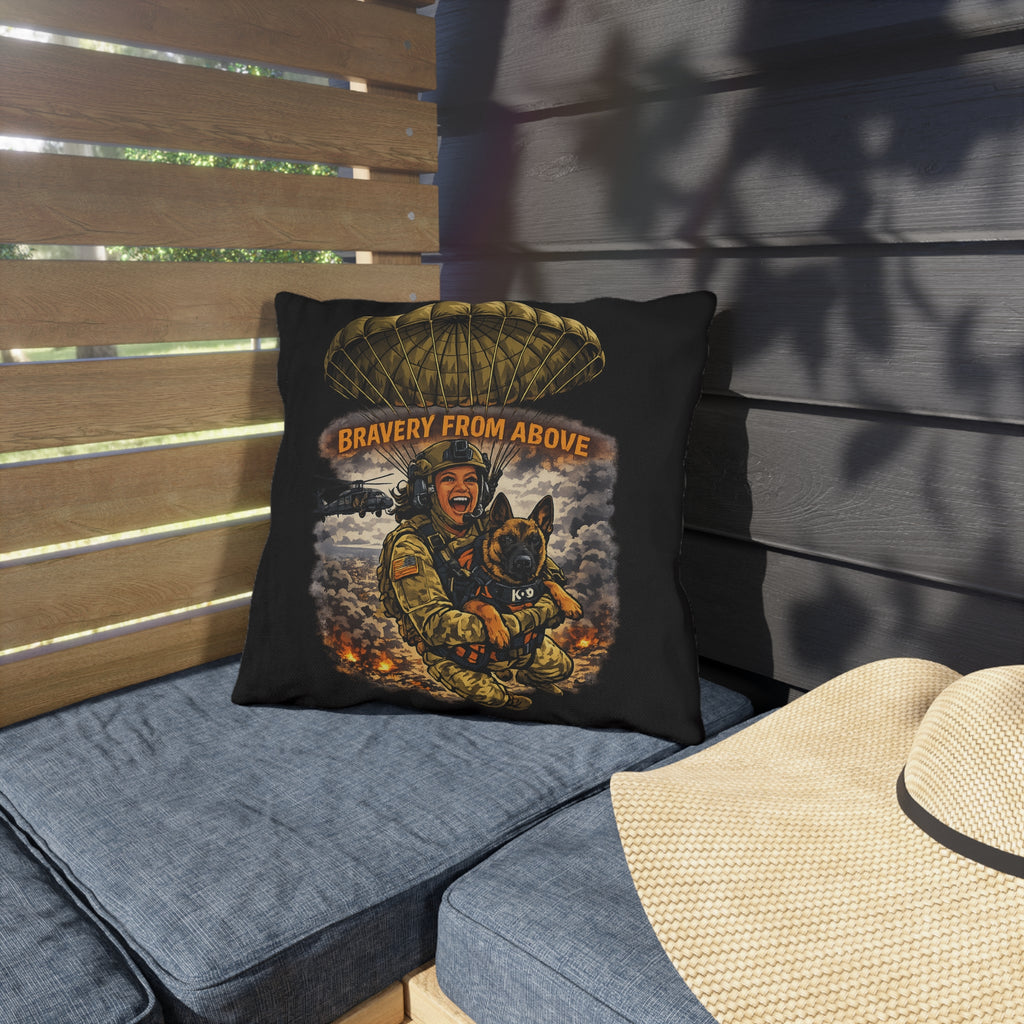 Bravery From Above Military Paratrooper K-9 Outdoor Pillow