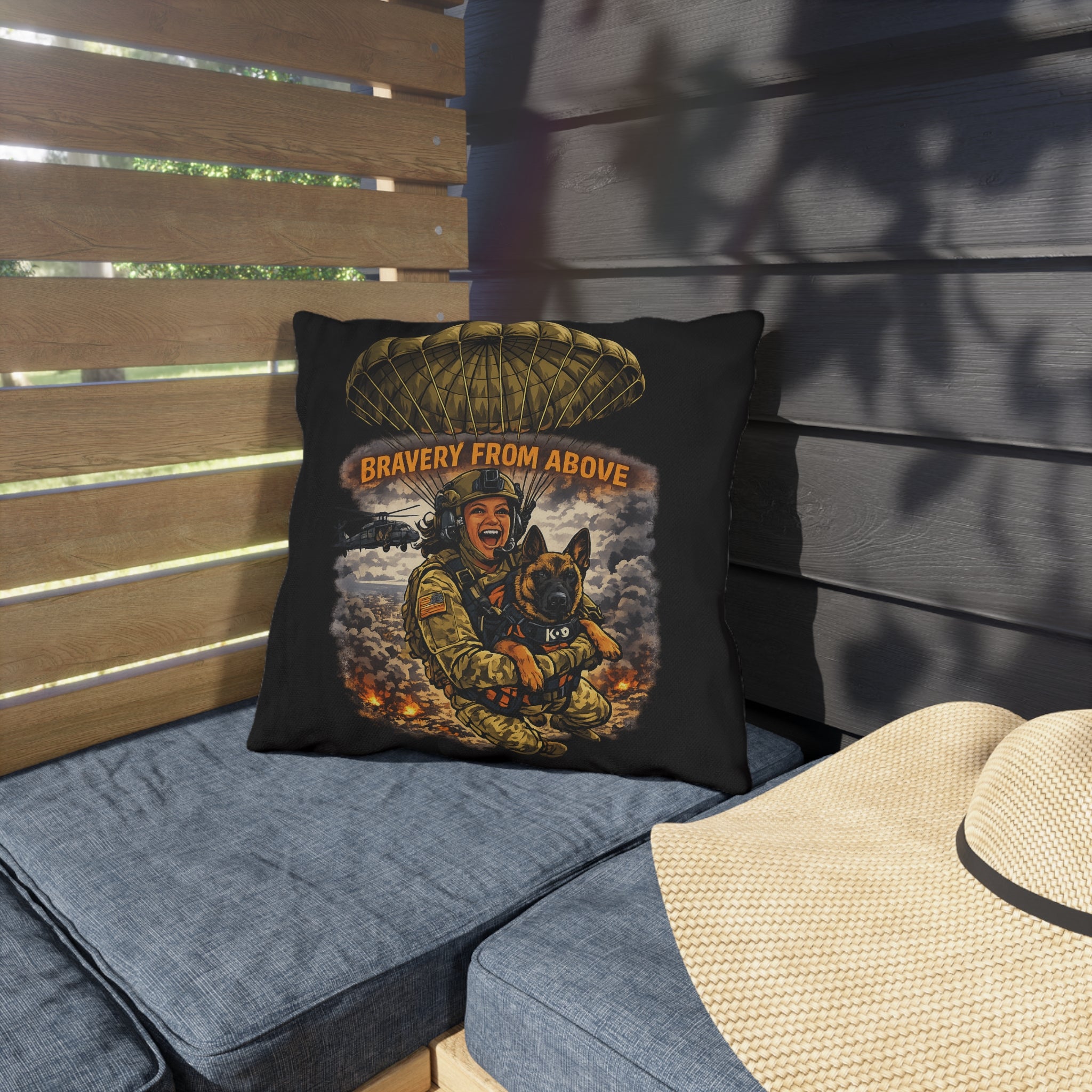 Bravery From Above Military Paratrooper K-9 Outdoor Pillow