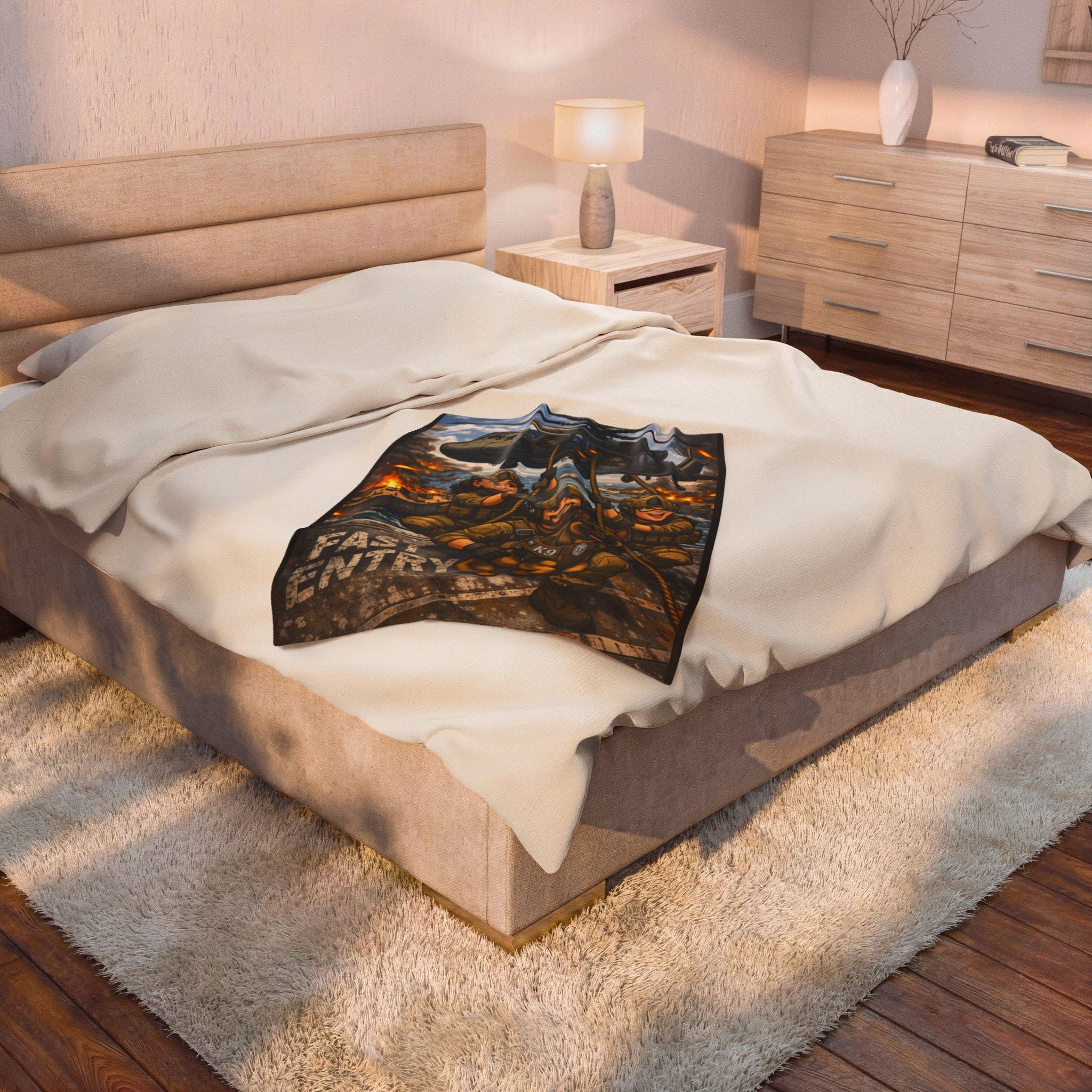 Military K9 Fast Entry Velveteen Plush Blanket — Veteran & Dog Handler Gift