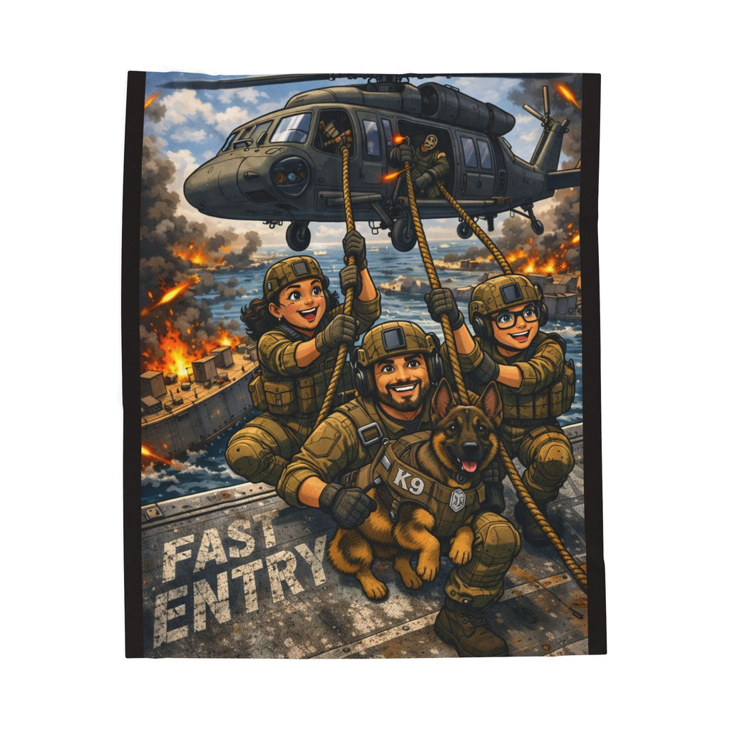 Military K9 Fast Entry Velveteen Plush Blanket — Veteran & Dog Handler Gift