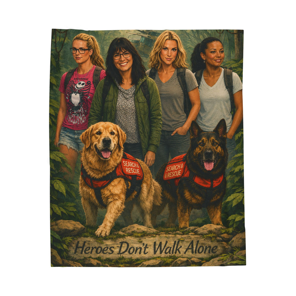 Velveteen Plush Blanket — "Heroes Don't Walk Alone" Service Dog Tribute Throw