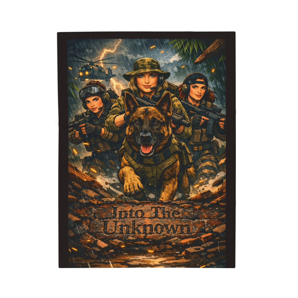 Into The Unknown Military Dog & Soldiers Velveteen Plush Blanket