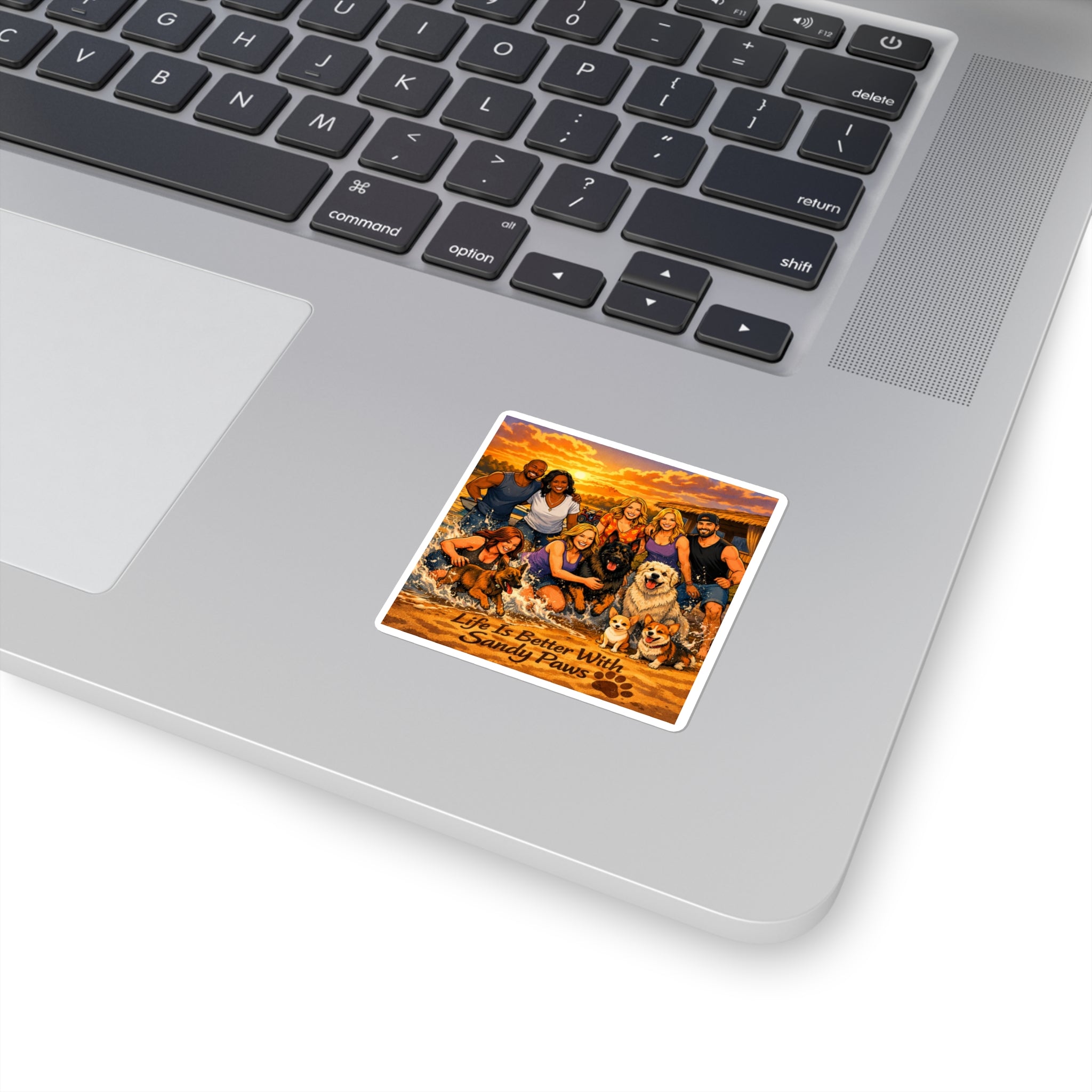 Life Is Better With Sandy Paws Sticker — Beach Dog Lovers Square Vinyl Decal
