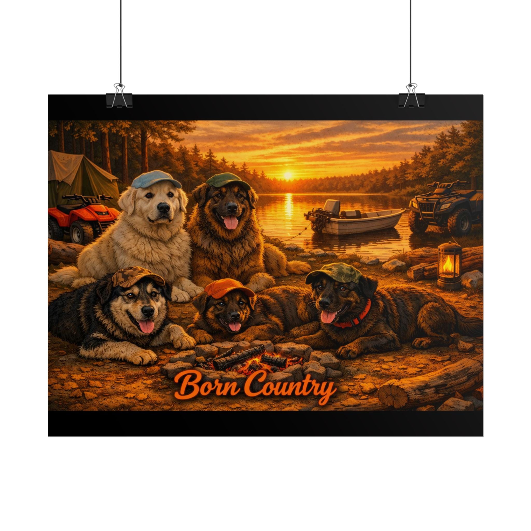 Born Country Camping Dogs Poster — Rolled Wall Art for Outdoorsy Dog Lovers