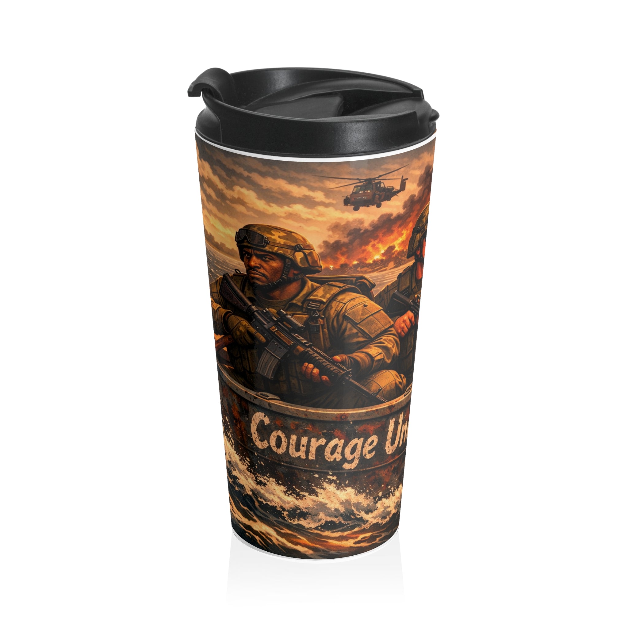 Military Rescue Team Stainless Steel Travel Mug – "Under Fire" Tactical Coffee Tumbler