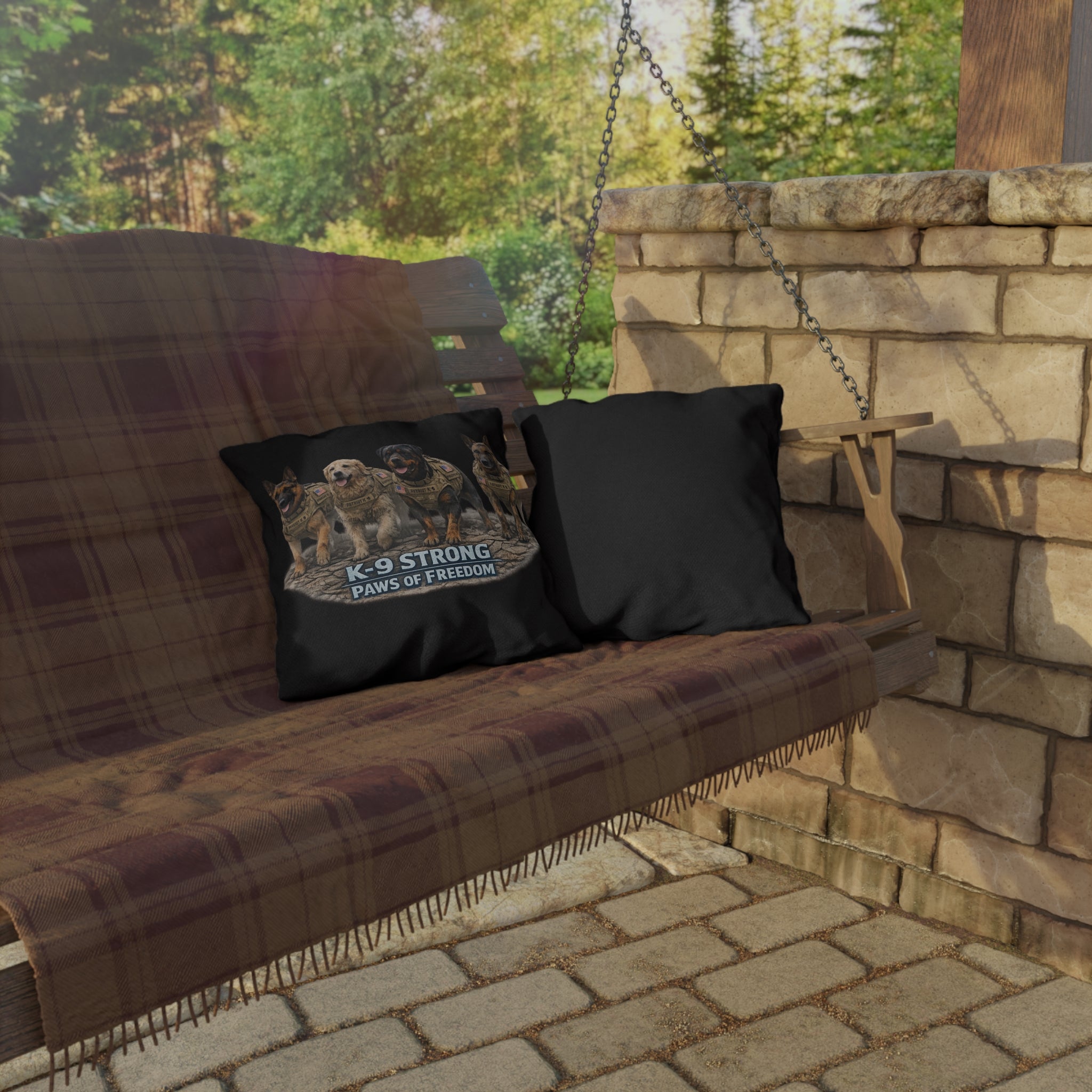K-9 Strong Outdoor Pillow — "Paws of Freedom" Tactical Dog Decorative Pillow