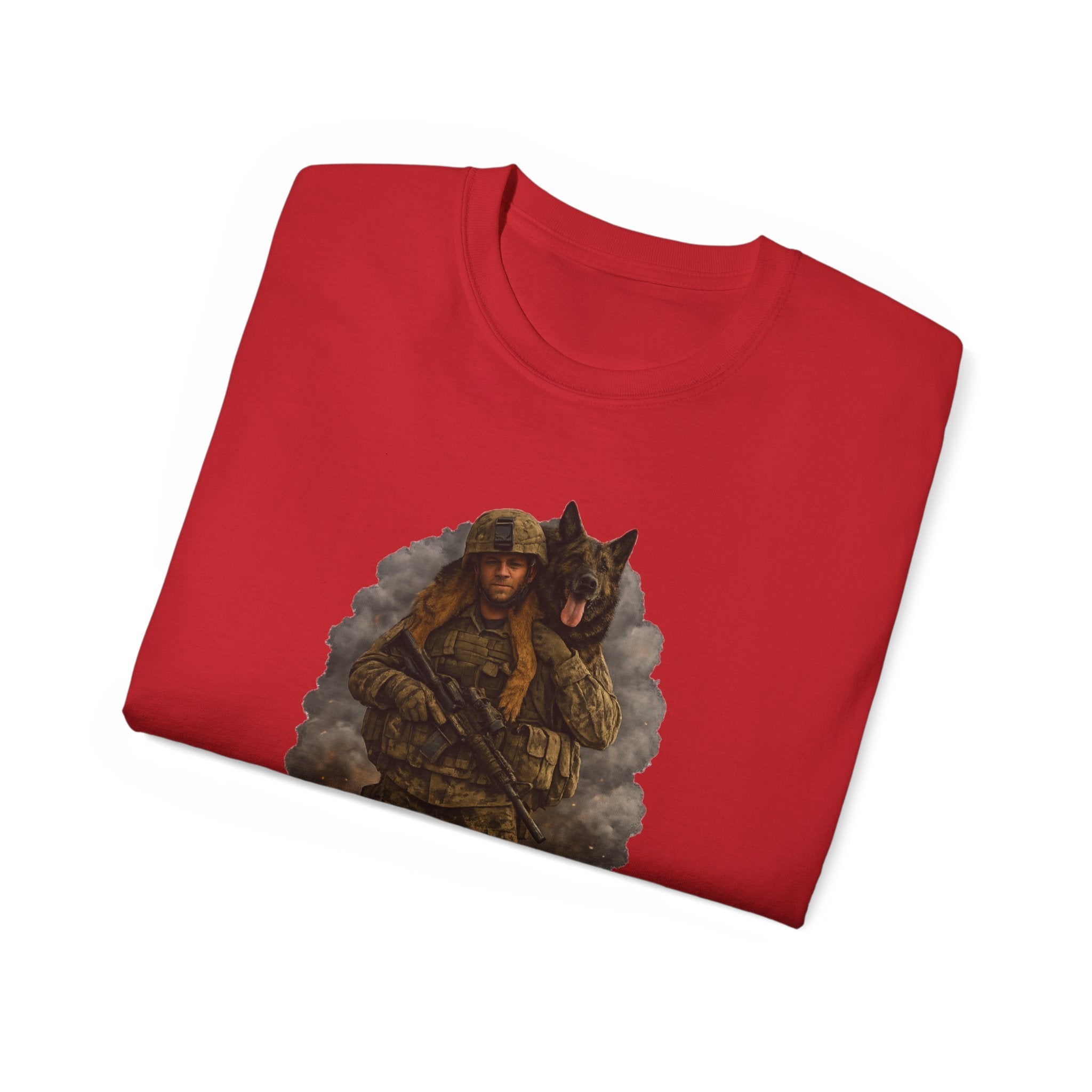 Soldier & K9 Camouflage T-Shirt — Military Veteran Tribute Tee